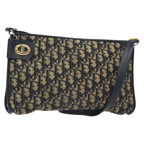 DIOR Trotter Canvas Shoulder Bag Navy Gold - Picture 1 of 12